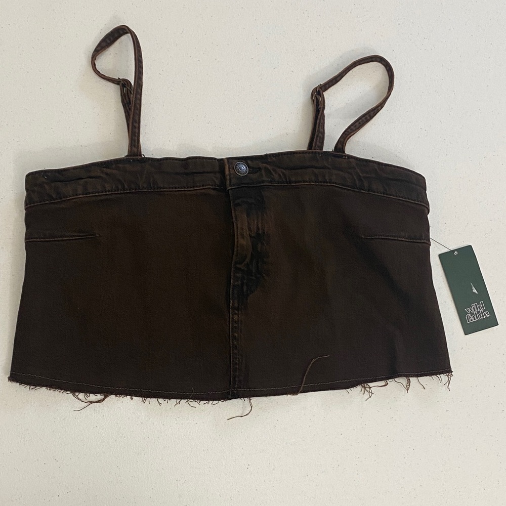 Wild fable Dark Brown Crop Top with Frayed Hem